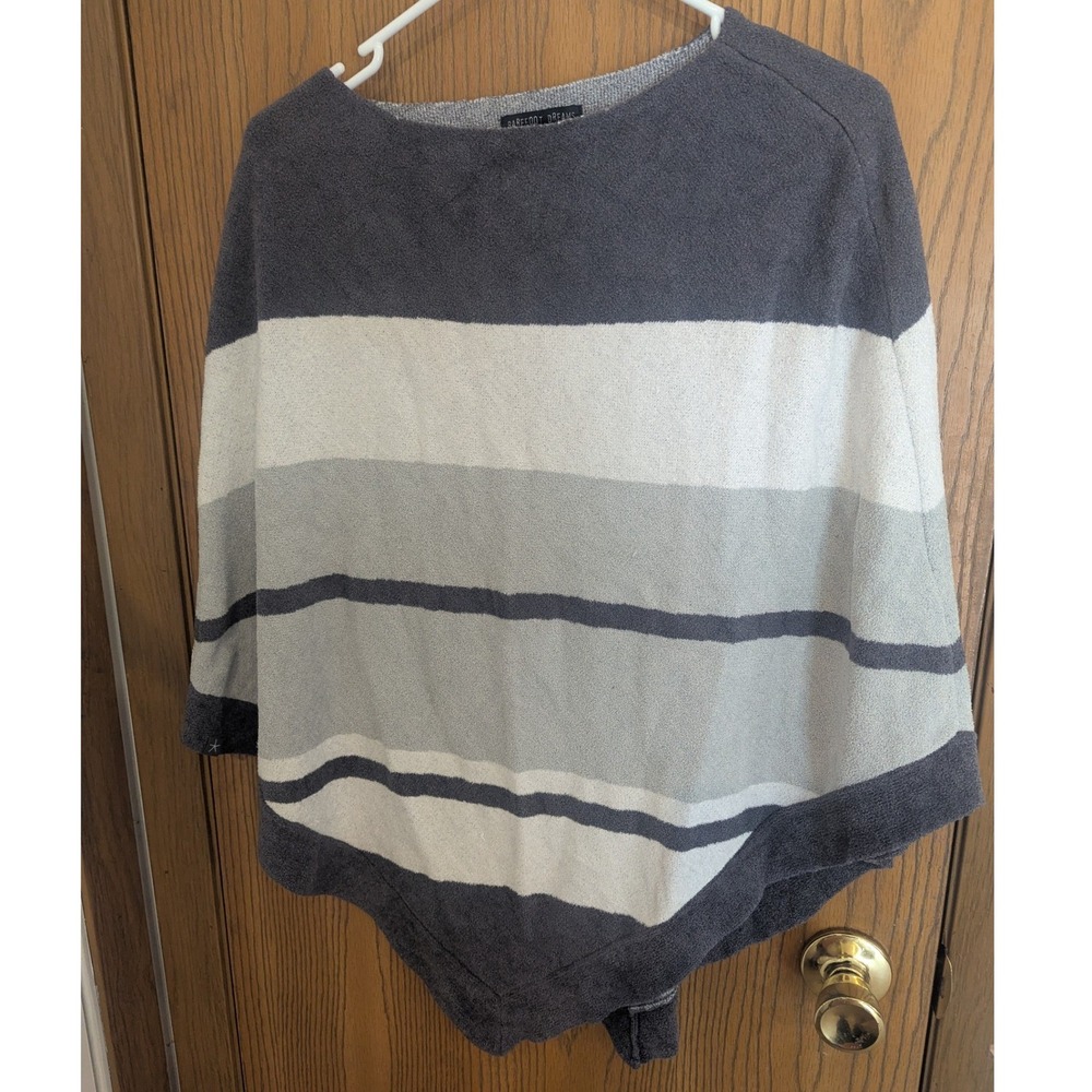 Barefoot Dreams CozyChic Ultra Lite Striped Poncho Grey White Cozy Soft One Size